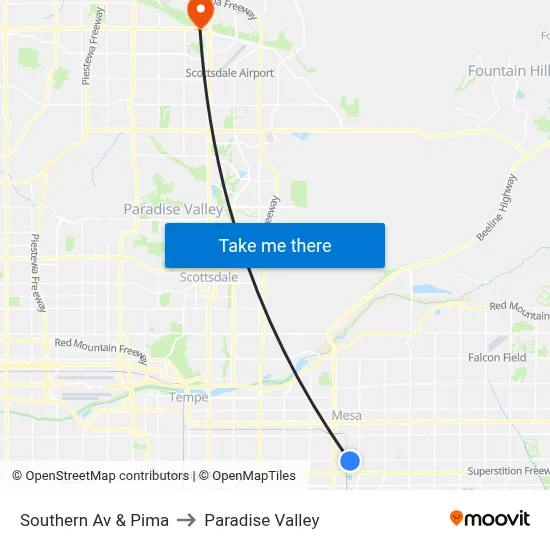 Southern Av & Pima to Paradise Valley map