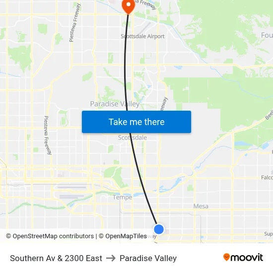 Southern Av & 2300 East to Paradise Valley map