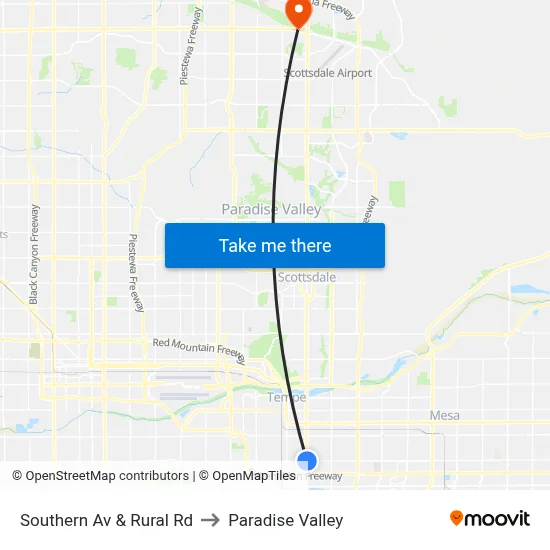 Southern Av & Rural Rd to Paradise Valley map