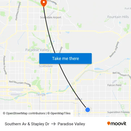 Southern Av & Stapley Dr to Paradise Valley map