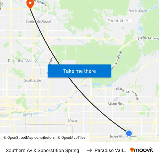 Southern Av & Superstition Spring Bl to Paradise Valley map