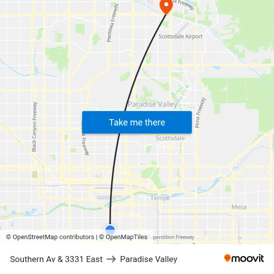 Southern Av & 3331 East to Paradise Valley map
