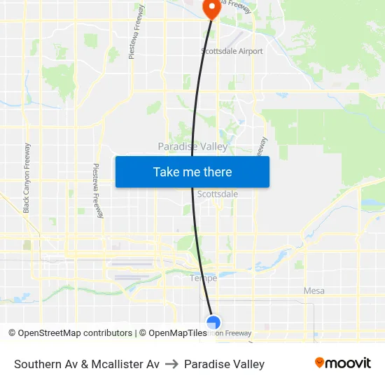 Southern Av & Mcallister Av to Paradise Valley map