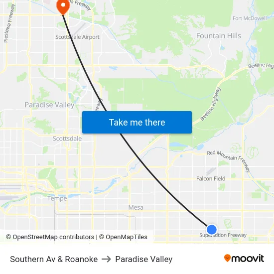 Southern Av & Roanoke to Paradise Valley map