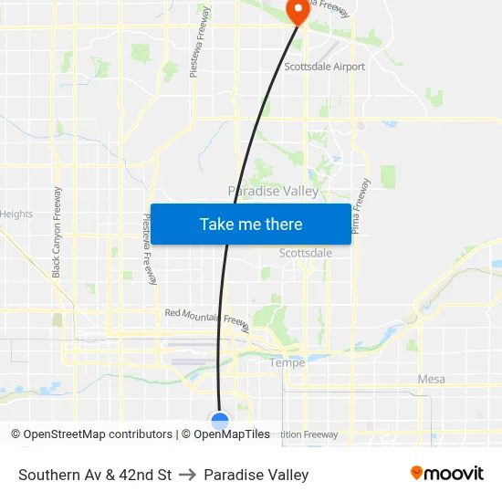 Southern Av & 42nd St to Paradise Valley map