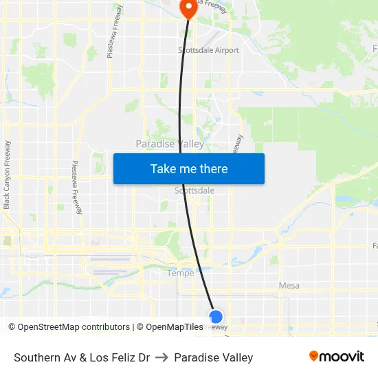 Southern Av & Los Feliz Dr to Paradise Valley map