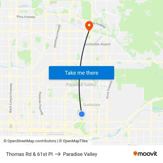 Thomas Rd & 61st Pl to Paradise Valley map