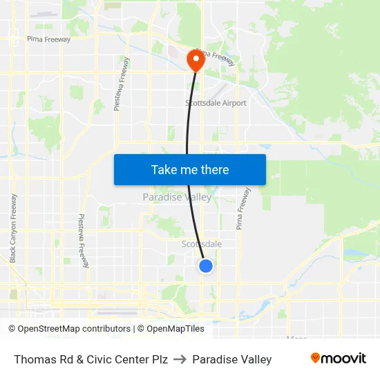 Thomas Rd & Civic Center Plz to Paradise Valley map