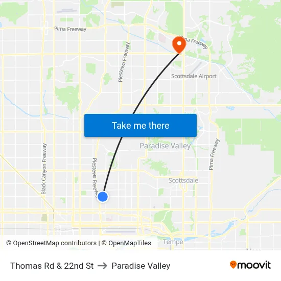 Thomas Rd & 22nd St to Paradise Valley map