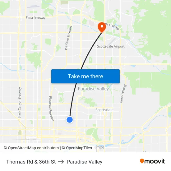 Thomas Rd & 36th St to Paradise Valley map
