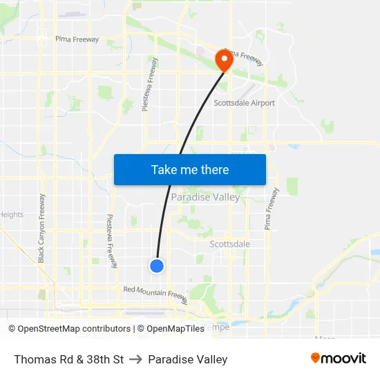 Thomas Rd & 38th St to Paradise Valley map