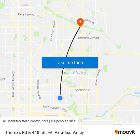 Thomas Rd & 44th St to Paradise Valley map