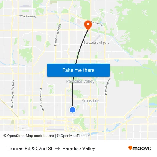 Thomas Rd & 52nd St to Paradise Valley map