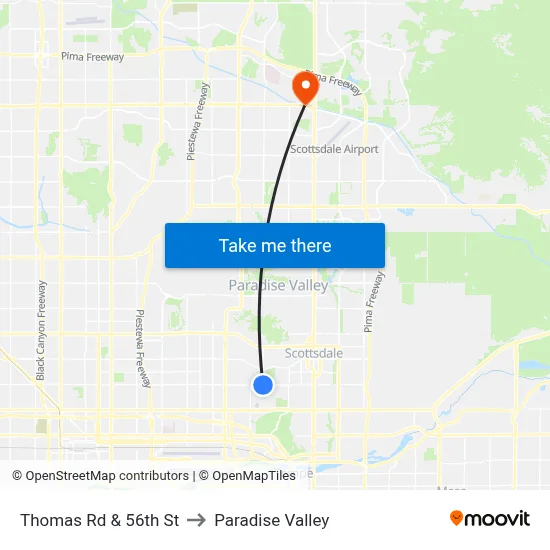 Thomas Rd & 56th St to Paradise Valley map