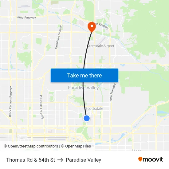 Thomas Rd & 64th St to Paradise Valley map