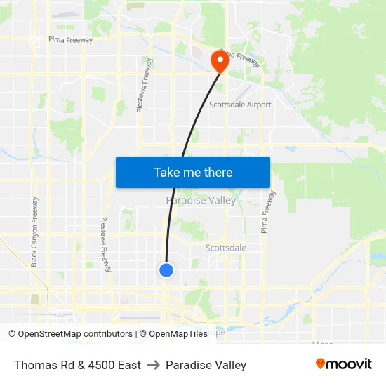 Thomas Rd & 4500 East to Paradise Valley map