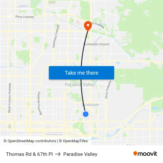 Thomas Rd & 67th Pl to Paradise Valley map