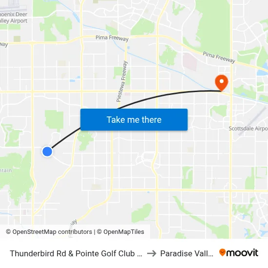Thunderbird Rd & Pointe Golf Club Dr to Paradise Valley map