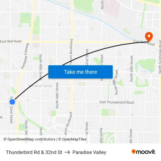 Thunderbird Rd & 32nd St to Paradise Valley map