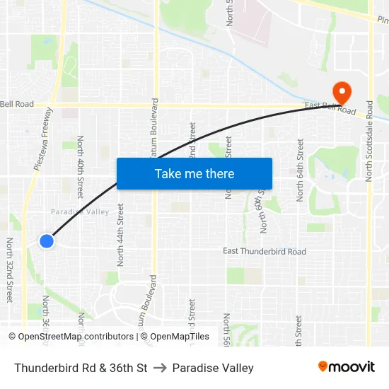 Thunderbird Rd & 36th St to Paradise Valley map