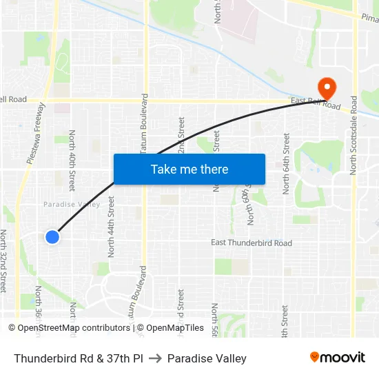 Thunderbird Rd & 37th Pl to Paradise Valley map