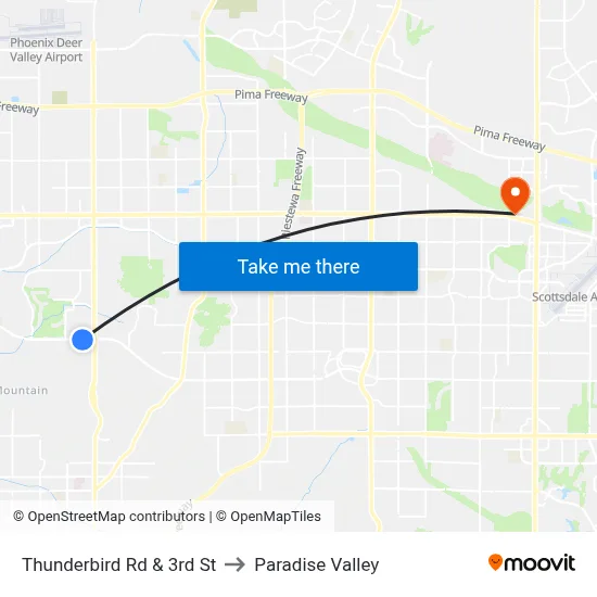 Thunderbird Rd & 3rd St to Paradise Valley map