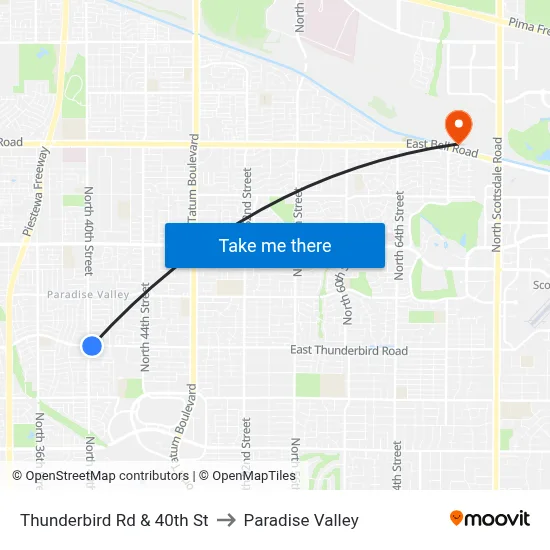 Thunderbird Rd & 40th St to Paradise Valley map