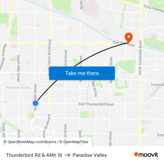 Thunderbird Rd & 44th St to Paradise Valley map