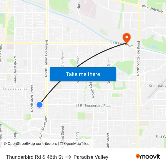 Thunderbird Rd & 46th St to Paradise Valley map