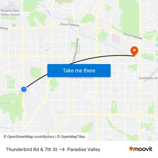 Thunderbird Rd & 7th St to Paradise Valley map