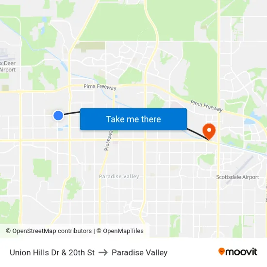 Union Hills Dr & 20th St to Paradise Valley map