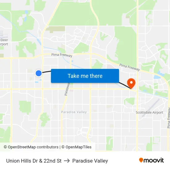 Union Hills Dr & 22nd St to Paradise Valley map