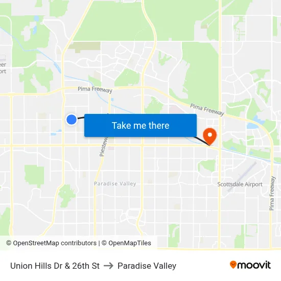 Union Hills Dr & 26th St to Paradise Valley map