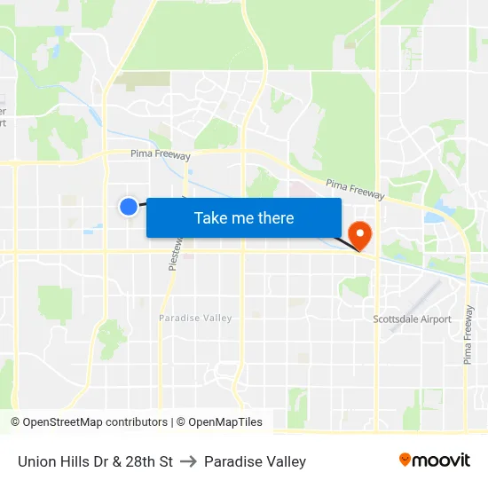 Union Hills Dr & 28th St to Paradise Valley map