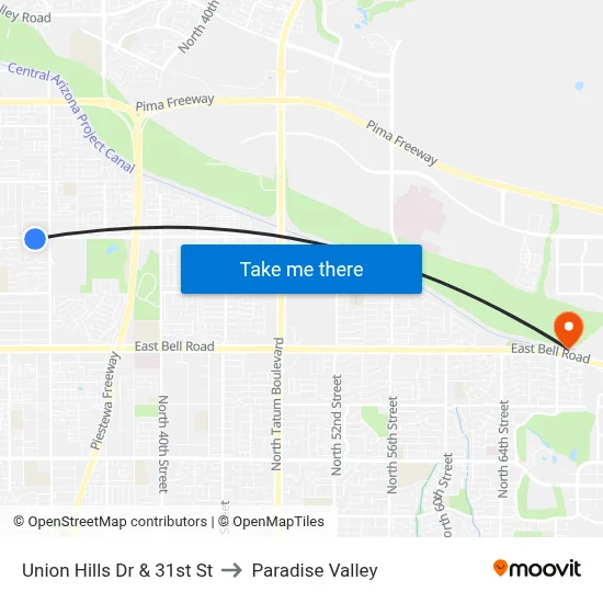 Union Hills Dr & 31st St to Paradise Valley map