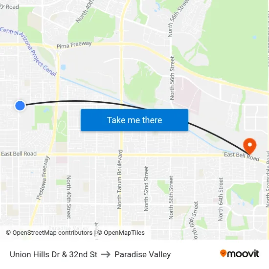 Union Hills Dr & 32nd St to Paradise Valley map
