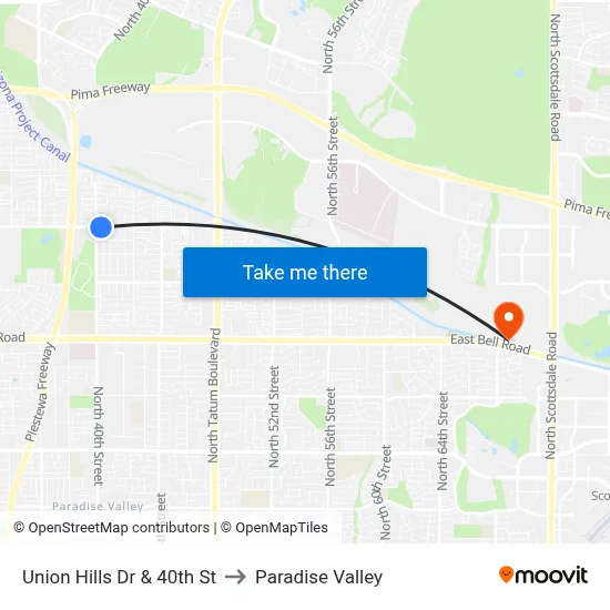 Union Hills Dr & 40th St to Paradise Valley map