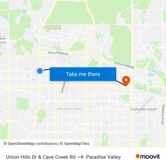 Union Hills Dr & Cave Creek Rd to Paradise Valley map