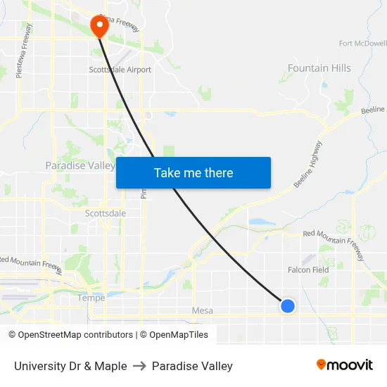University Dr & Maple to Paradise Valley map