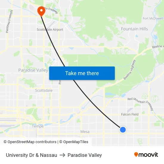 University Dr & Nassau to Paradise Valley map