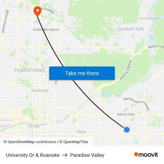 University Dr & Roanoke to Paradise Valley map