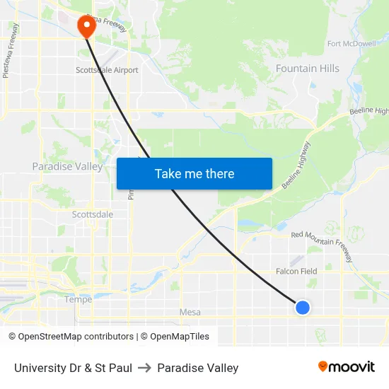 University Dr & St Paul to Paradise Valley map