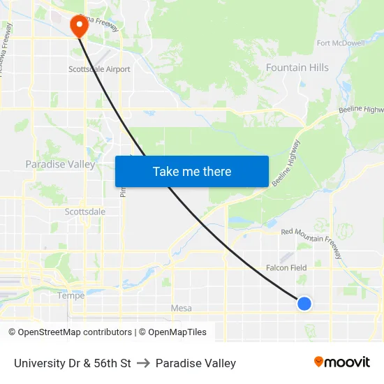 University Dr & 56th St to Paradise Valley map