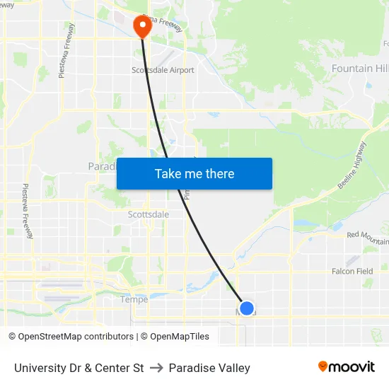 University Dr & Center St to Paradise Valley map