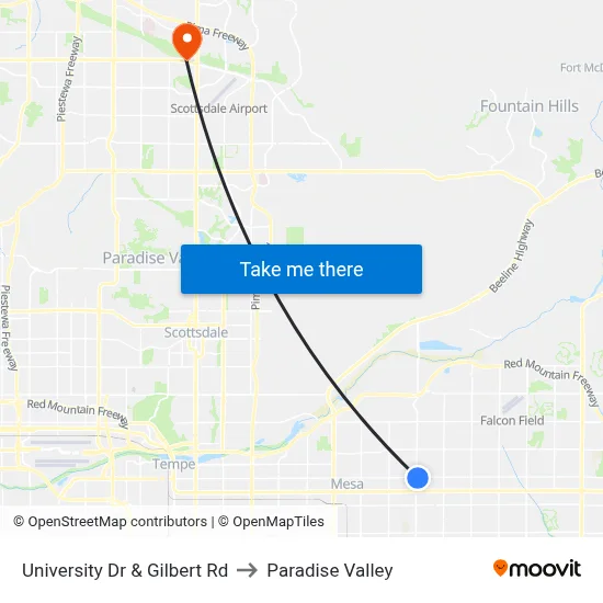 University Dr & Gilbert Rd to Paradise Valley map