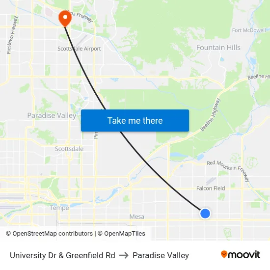 University Dr & Greenfield Rd to Paradise Valley map