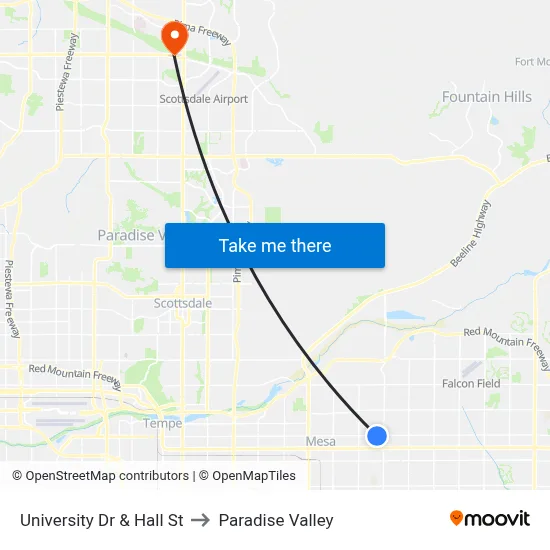 University Dr & Hall St to Paradise Valley map