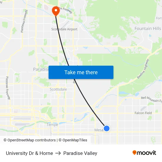 University Dr & Horne to Paradise Valley map