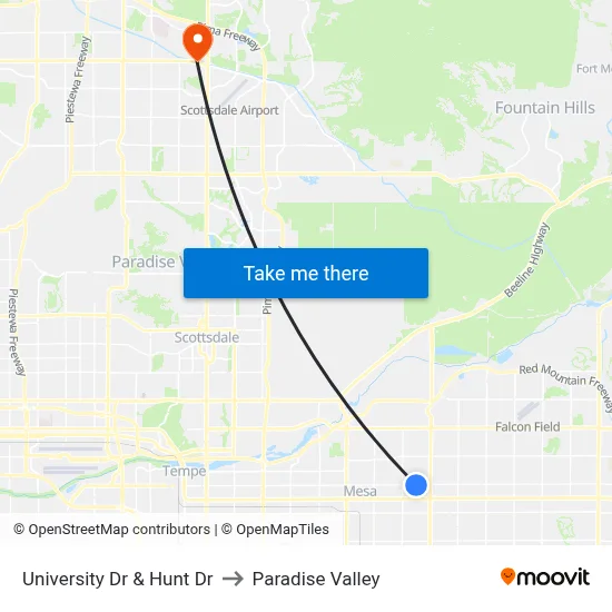 University Dr & Hunt Dr to Paradise Valley map