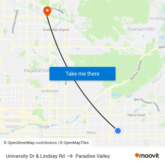 University Dr & Lindsay Rd to Paradise Valley map